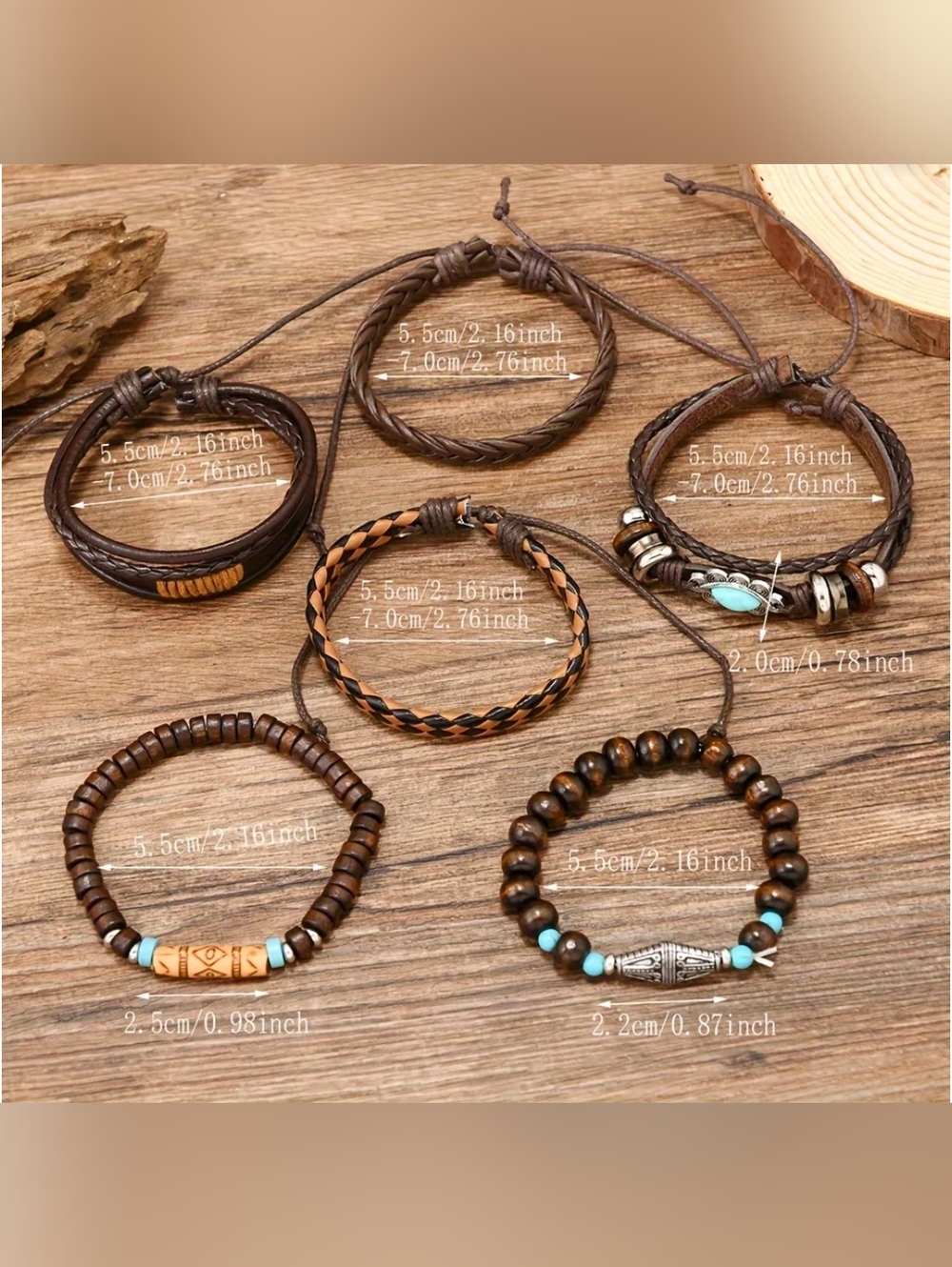 Y2K Brown Bracelets Silvery Turquoise Teen Men Women Western Rodeo Retro Jewelry - Picture 8 of 13
